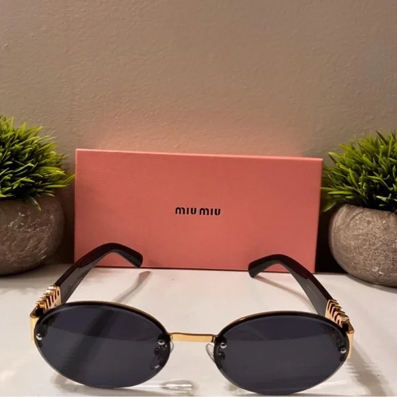 Miu Miu Black and Gold Round-Edge Sunglasses - Picture 4 of 5
